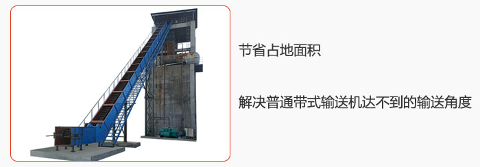 節(jié)省占地面積，解決普通帶式輸送機(jī)達(dá)不到的輸送角度。